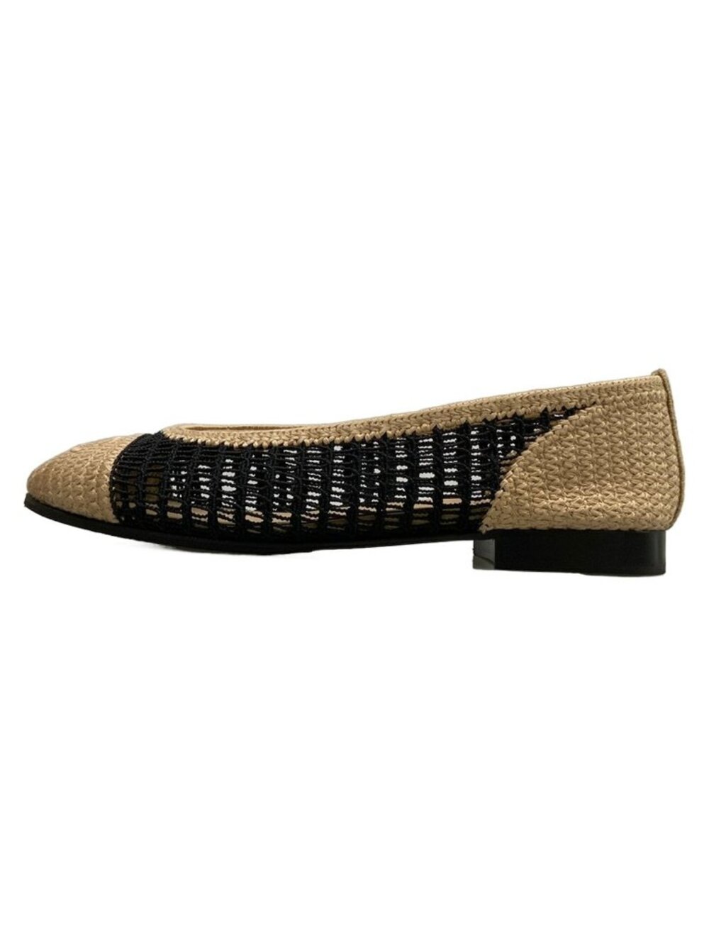 Chanel Flat Shoes 38 C Black Beige CC Logo